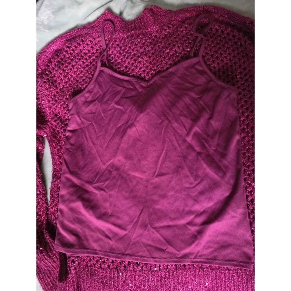 Jessica Simpson Burgundy Sequin Open Knit Sweater – Size S (Ovesize) - Picture 8 of 11